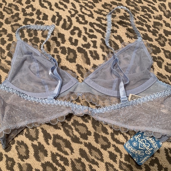 FREE PEOPLE LUCIA LACE UNDERWIRE BRA PRETTY BLUE HYDRANGEA COLOR LAYERING SZ 32A - Picture 13 of 14